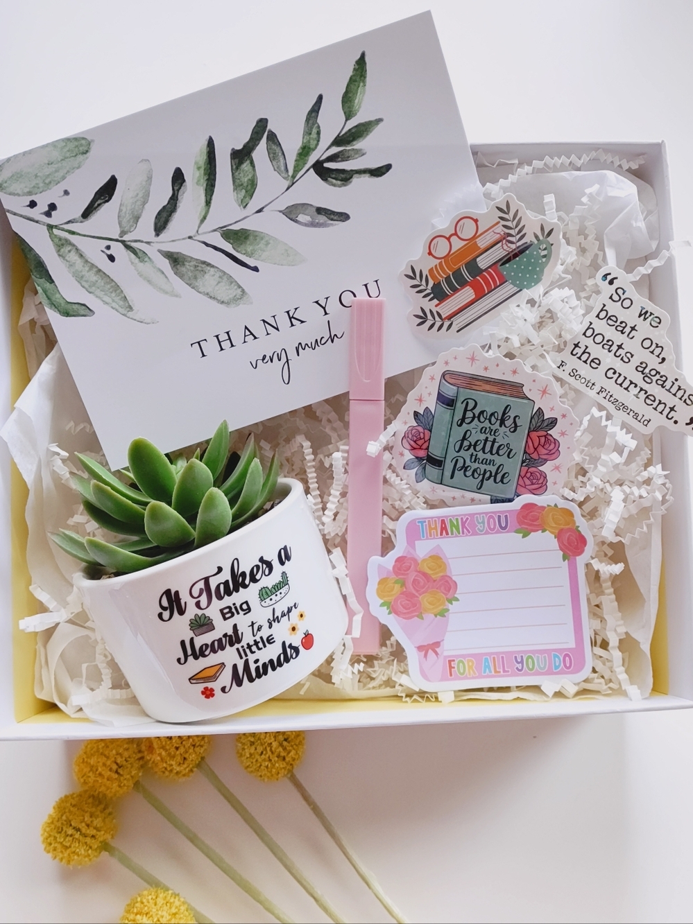 Teacher Appreciation Succulent Cactus Gift Box Stationary Set.